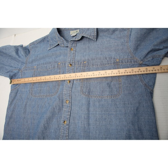 LL Bean Shirt Mens XL Blue Chambray Denim Button Front Workwear Pockets - Picture 5 of 9
